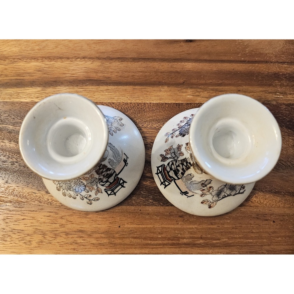 TWO Vintage‎ Toyo Hand Painted In Macau Ceramic Taper Candle Holders 4" - Picture 12 of 14